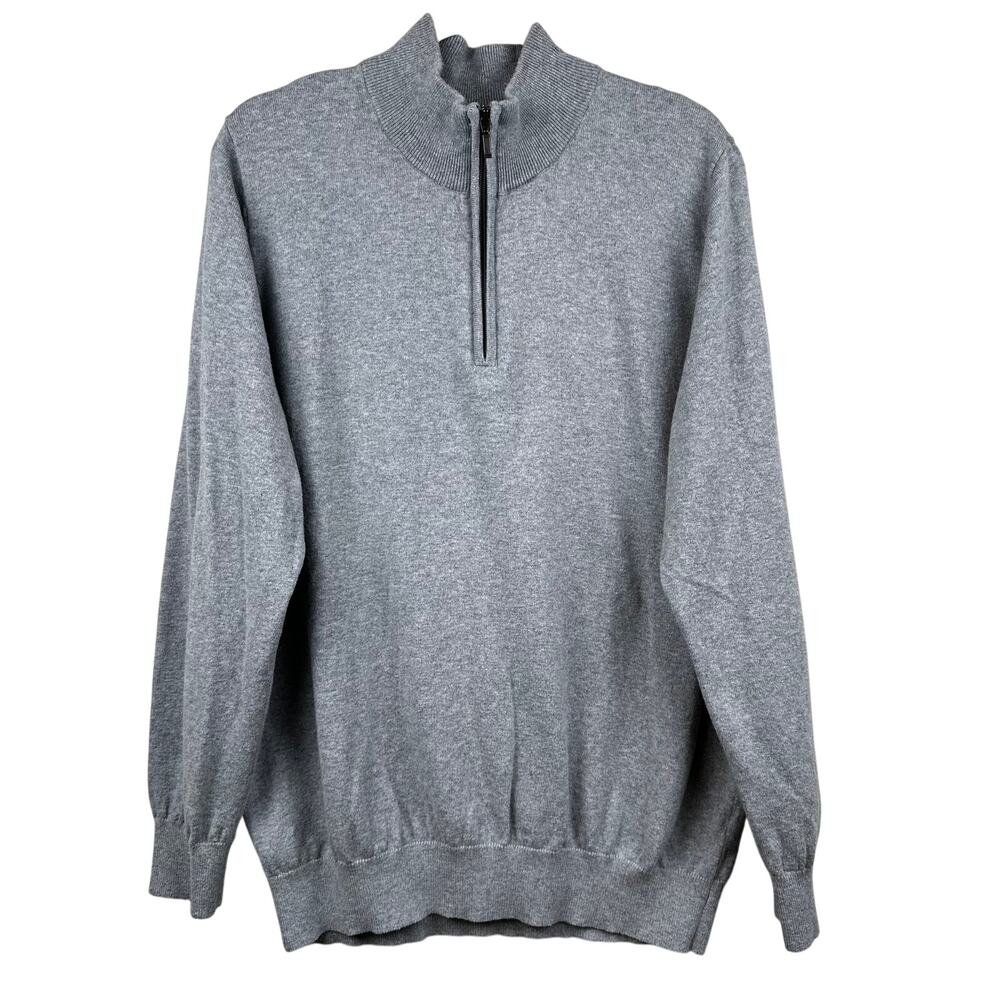 L.L. Bean Men's Sweater 1/4 Zip Wicked Soft Cotton/Cashmere Mock Neck Gray Large